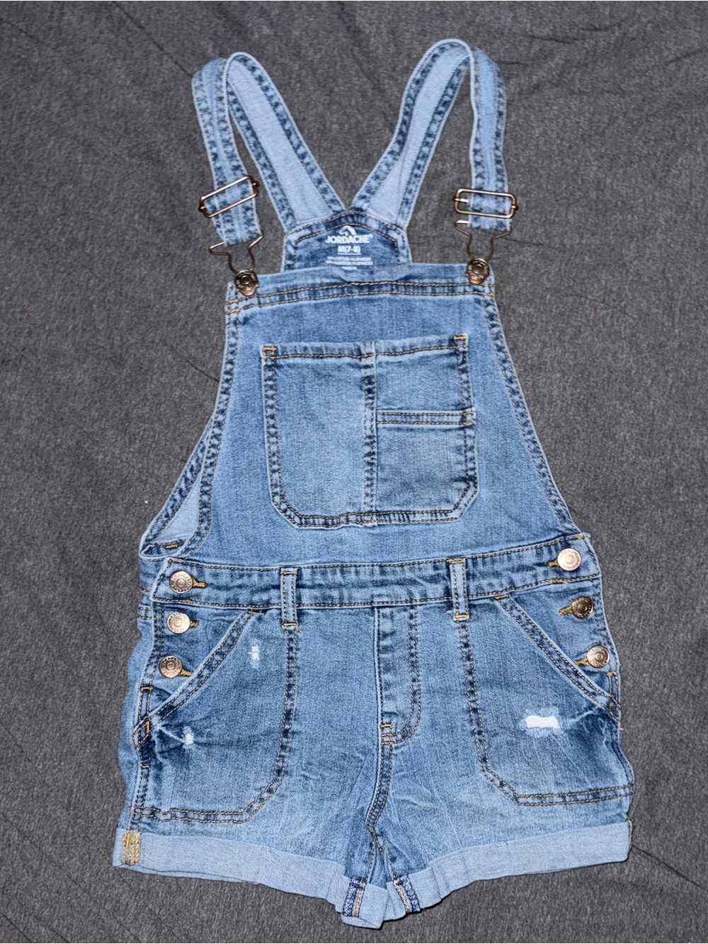 Jordache Denim Shortalls Girl’s Medium 7-8 Distressed Overall Shorts